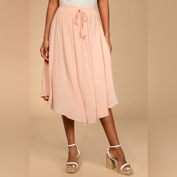 Lulus Pink Regatta Tassel Midi Skirt Blush Pink - Picture 3 of 9